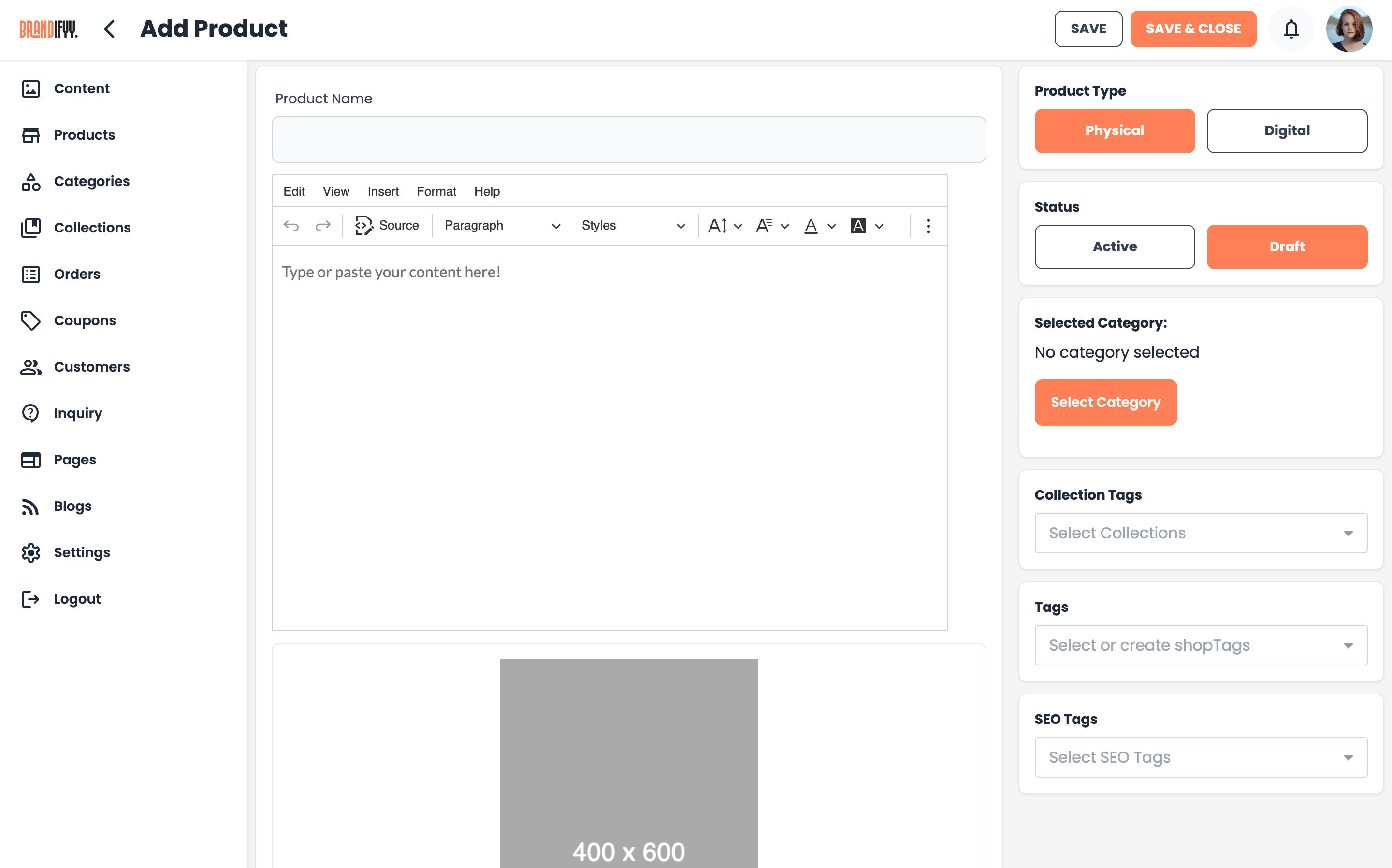 Brandbit Product Creation Interface