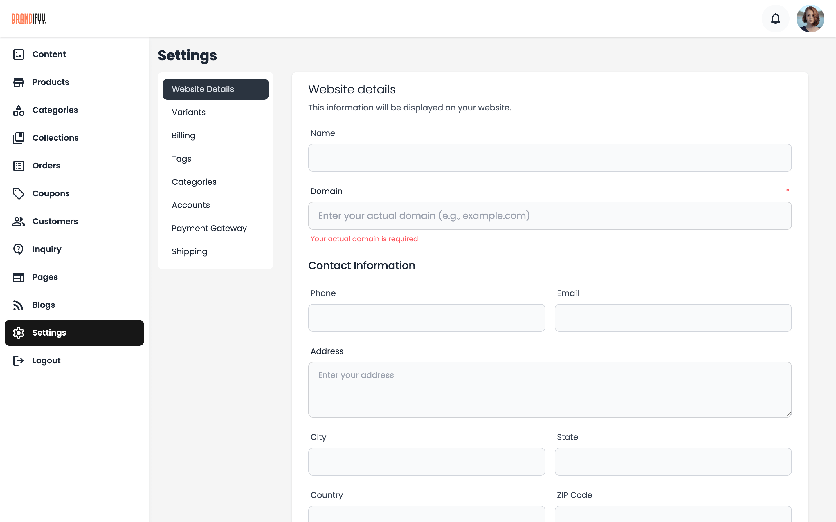 Brandbit Settings Interface